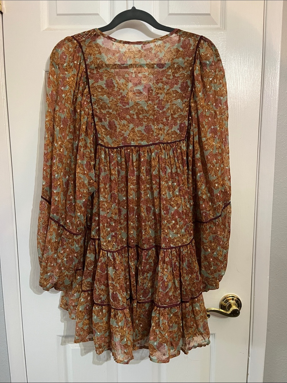 Free People NWT Free Swinging Burnt Orange Floral Tiered Mini Dress M - Picture 9 of 13